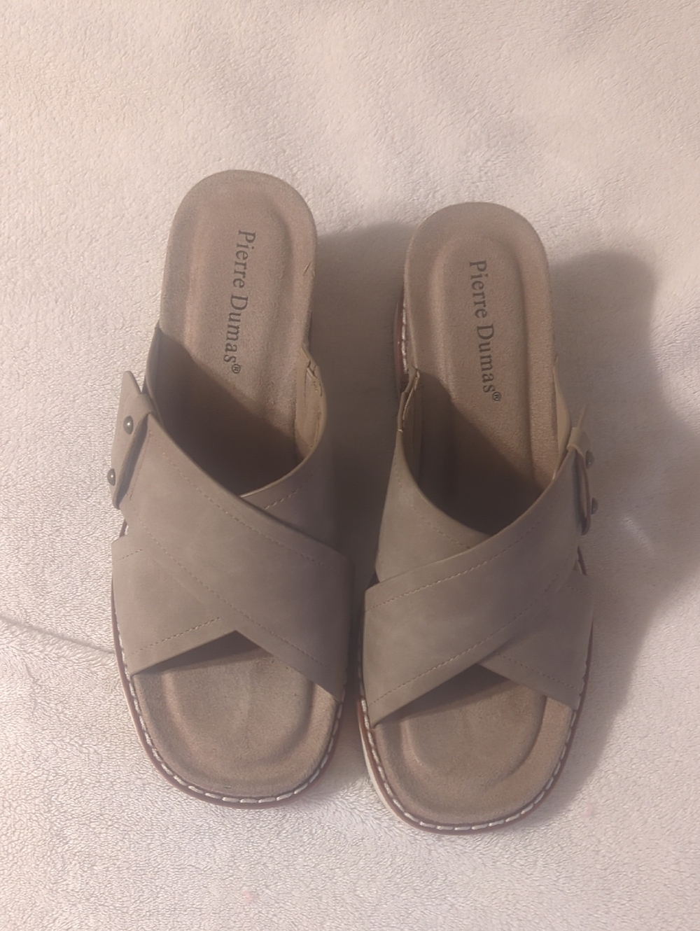 Pierre Dumas Taupe  Crisscross Slide Mules
